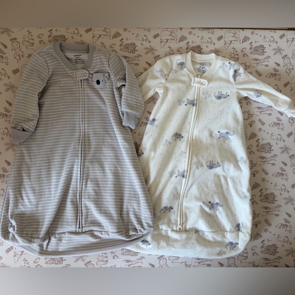Carter's Gray Striped & Cream Animal-Print Sleep Sacks